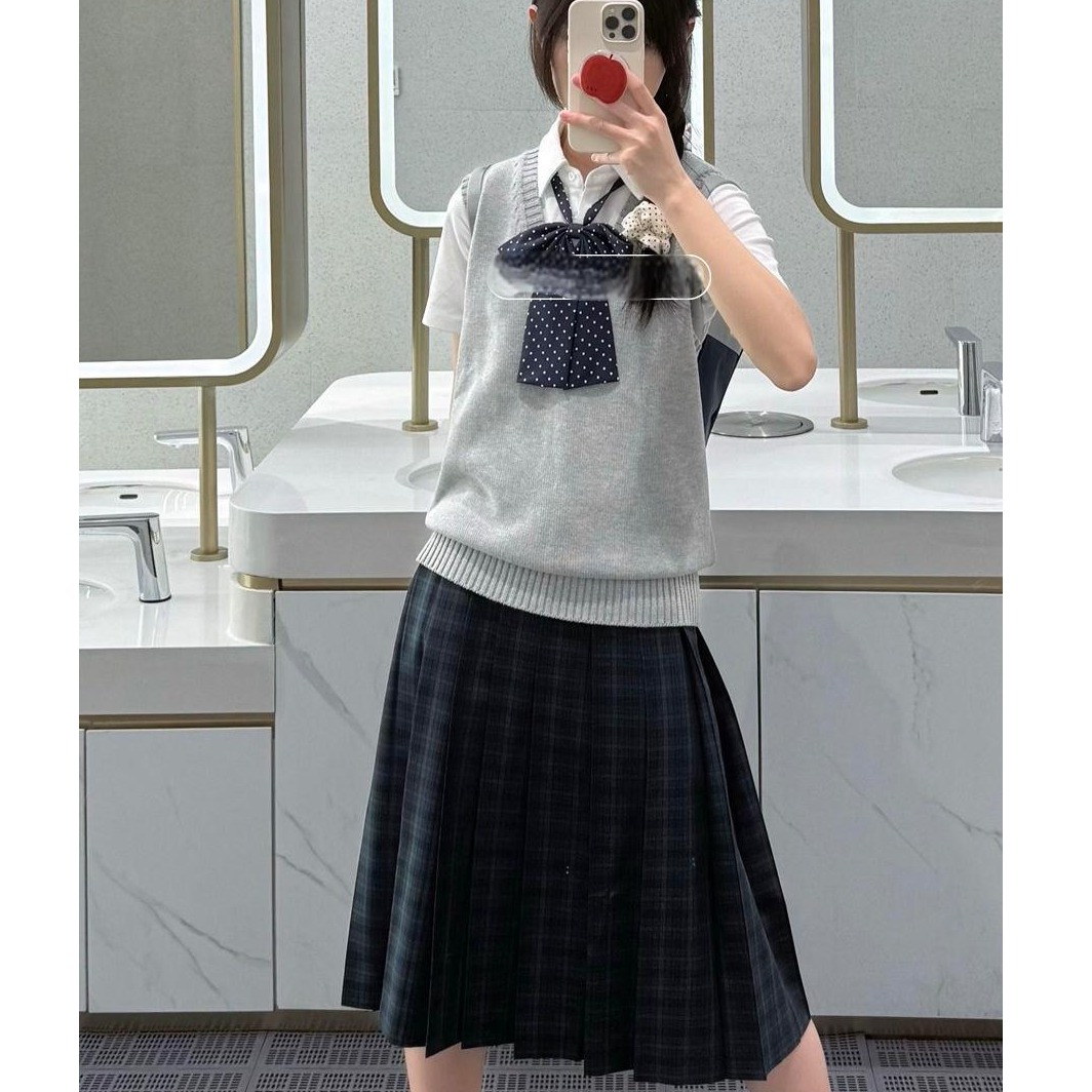 胖MM大码Jk制服针织衫无袖马甲背心外穿夏季女套装学院风叠穿上衣