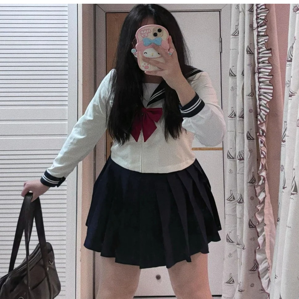 胖MM大码水手服JK制服套装日系白三本春夏季学院风正版基础服显瘦