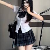 辣妹收腰衬衫 单件jk制服纯欲风短袖 碳灰百褶裙女 两件套 胖MM大码