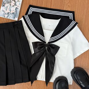 2025夏季 衬衫 百搭JK裙短裙学生校供感 JK制服黑三本长短袖 胖MM大码