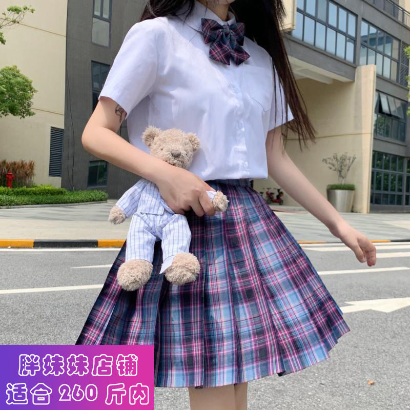 胖MM大码电竞少女jk制服裙子女制服学生日系学院风百褶裙格裙套装