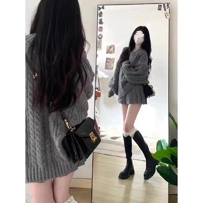 胖MM大码冬季温柔系穿搭一整套女2025新款炸街毛衣百褶裙两件套女
