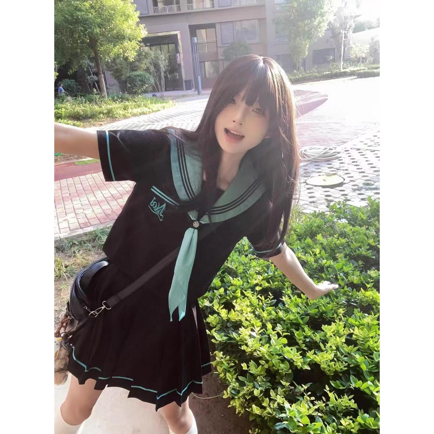 胖MM大码【青本绘】2025夏季新款制服海军领上衣夏校供感JK裙套装