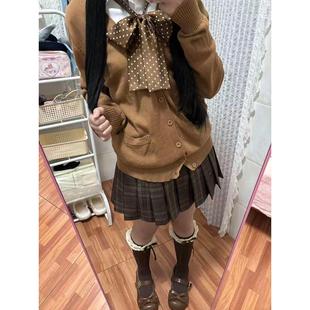 胖MM大码日系JK制服针织衫开衫毛衣外套秋冬焦糖短裙格裙一整套女