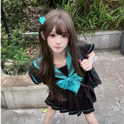 胖MM大码JK中间制服校供新款日系短袖水手服百褶裙基础套装女学院