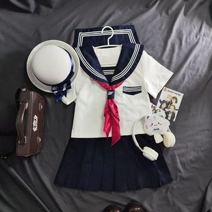 日系穿搭 胖MM大码 夏季 JK制服三本水手服海军领甜美清新套装 基础款