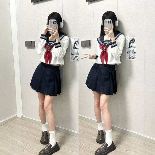 胖MM大码套装水手服jk制服绀领长袖短袖衬衫基础款三本中间服JK裙