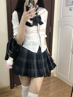 特大码女装微胖MM200斤遮肚学院风JK制服裙高腰百褶半身裙短格裙