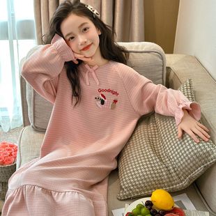 女孩睡裙长袖 套头可爱薄绒保暖中大童儿童睡裙 德绒女童睡裙秋冬款