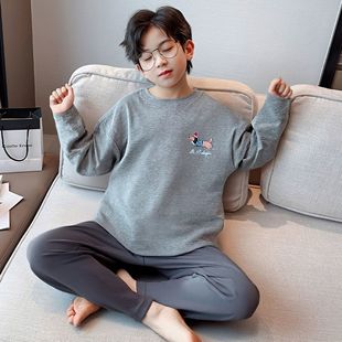 中大童德绒保暖打底儿童睡衣秋冬新款内搭体恤长袖男童家居服套装