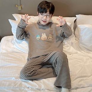 男童睡衣体恤套装秋衣秋裤德绒保暖内搭中大童长袖秋冬儿童家居服