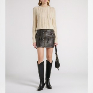 醇原尾货Isa@bel缕空花卉麻花毛衣客供羊毛棉混纺小耸肩针织衫