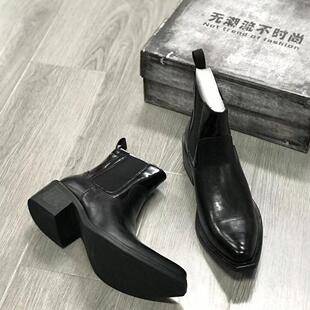 切尔西靴厚底尖头潮男英伦风高帮马丁靴休闲高跟巫师靴男增高翘头