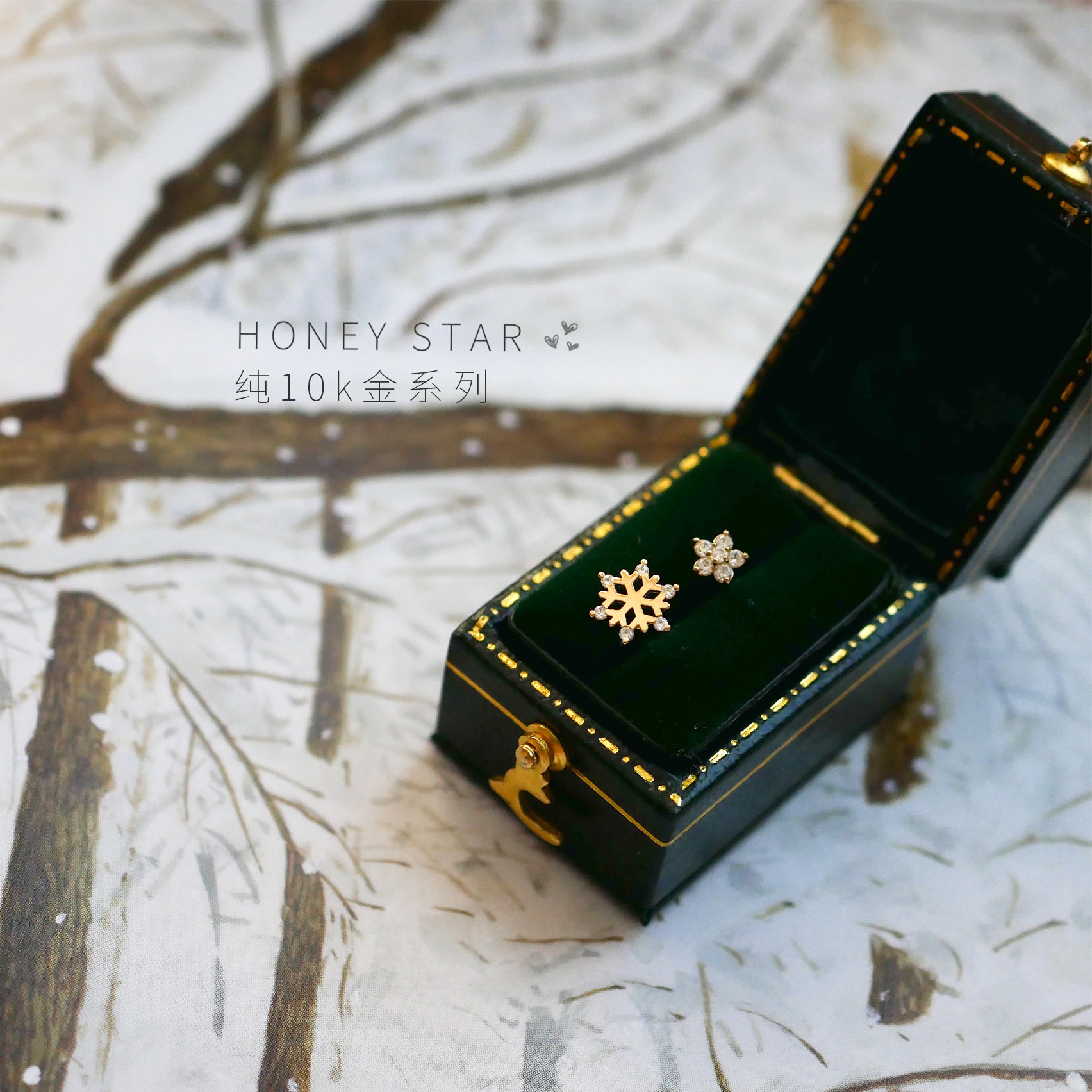 HONEY.10k金雪花耳钉 日系精致mini单只不对称小花拧螺丝耳骨钉