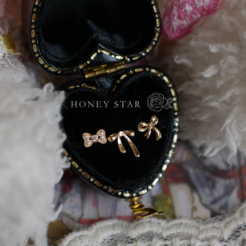 10k金蝴蝶结单只拧螺丝耳钉