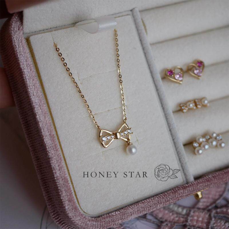 HONEY.14k金满钻蝴蝶结项链