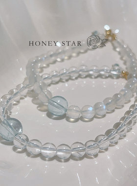HONEY.奶蓝海蓝宝手链 美国14k包金简约精致天然月光石白水晶手串