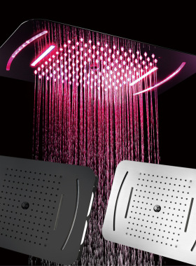 镀铬黑色拉丝580*380mm嵌入式二功能酒店用新潮LED淋浴顶喷花洒头