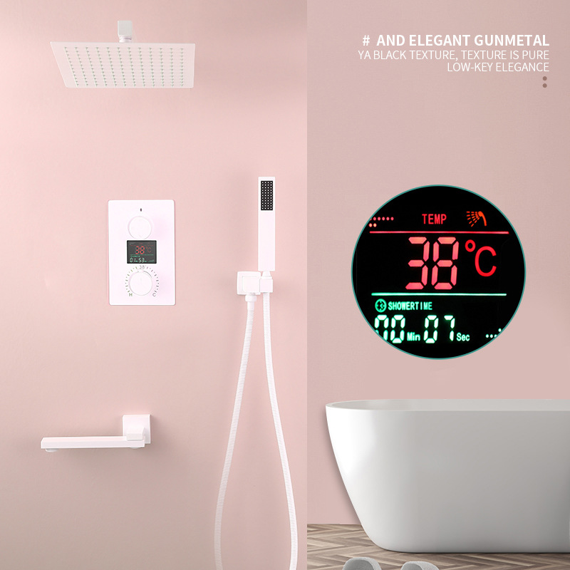 智能数显热熔一体恒温暗装淋浴花洒套装入墙式洗浴套装铜白色枪灰
