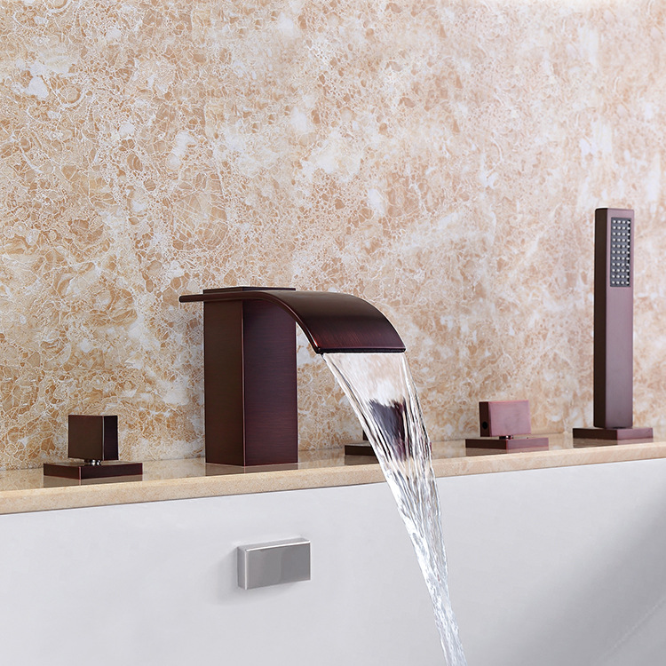 厂家直销瀑布ORB浴缸5件套酒店缸边坐式水龙头外贸双控冷热水龙头