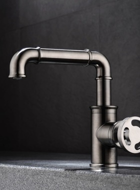 枪灰色工业风黑色金色面盆冷热水龙头高质铜脸盆洗手盆手轮式龙头