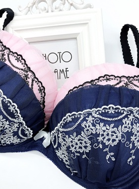 日本原单粉色蓝色低V舒适B罩杯C罩杯文胸90B90C