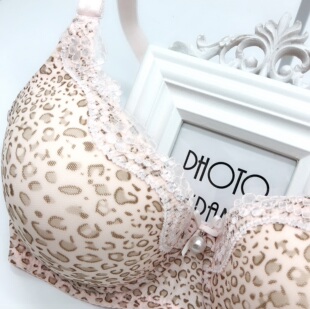 韩单粉色豹纹珍珠文胸80D85B85C85D90B90C90D95B95C95D100B100C