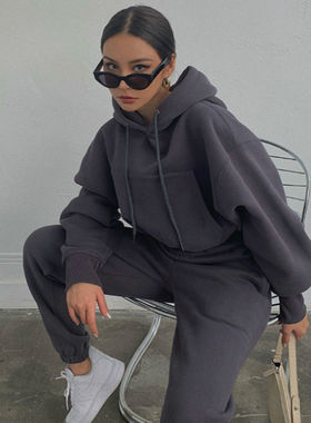 2022亚马逊热卖欧美秋冬女装新款休闲卫衣外套运动套装女