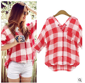 春秋欧美新款2020女装速卖通长袖女衬衫百搭格子打底衬衣