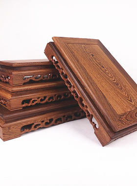 红木雕刻工艺品佛像摆件底座鸡翅木质长方形花瓶奇石头底座实木托