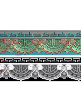 如意万字纹屋檐沟福莲花仿古装饰窄围tso49瓦浮雕图精雕图jdp