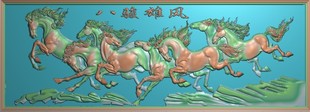 灰度图 浮雕图 奔马骏马奔腾木雕石雕精雕图 567八骏雄风电脑雕刻