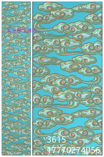 3615祥云底纹镂空云朵门板屏风竖屏 木雕石砖雕柱子精雕图灰度图