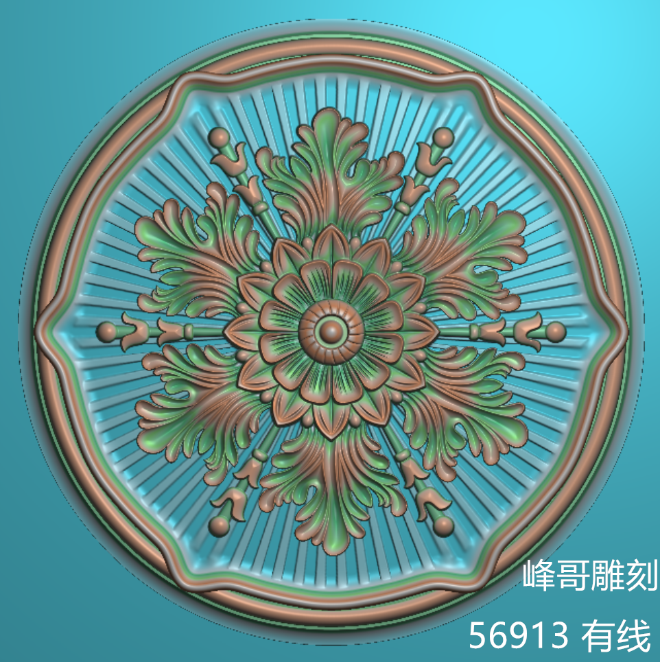 新款精品洋花圆形精雕图 石雕圆形洋花浮雕图灰度图 有线
