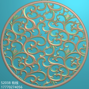 52038镂空洋花屏风圆形隔断挂屏欧式透雕香草底纹精雕图浮雕图