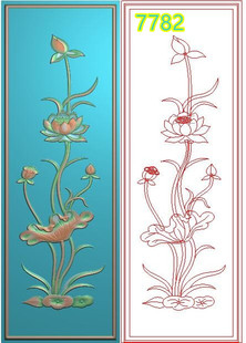 精雕图荷花门板靠背竖莲花莲藕沙发背板餐椅浮雕图bmp灰度图木雕