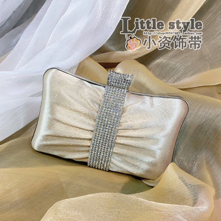 礼服手拿包晚装宴会包 排钻斜挎手拎缎面钻饰手抓包小众包包