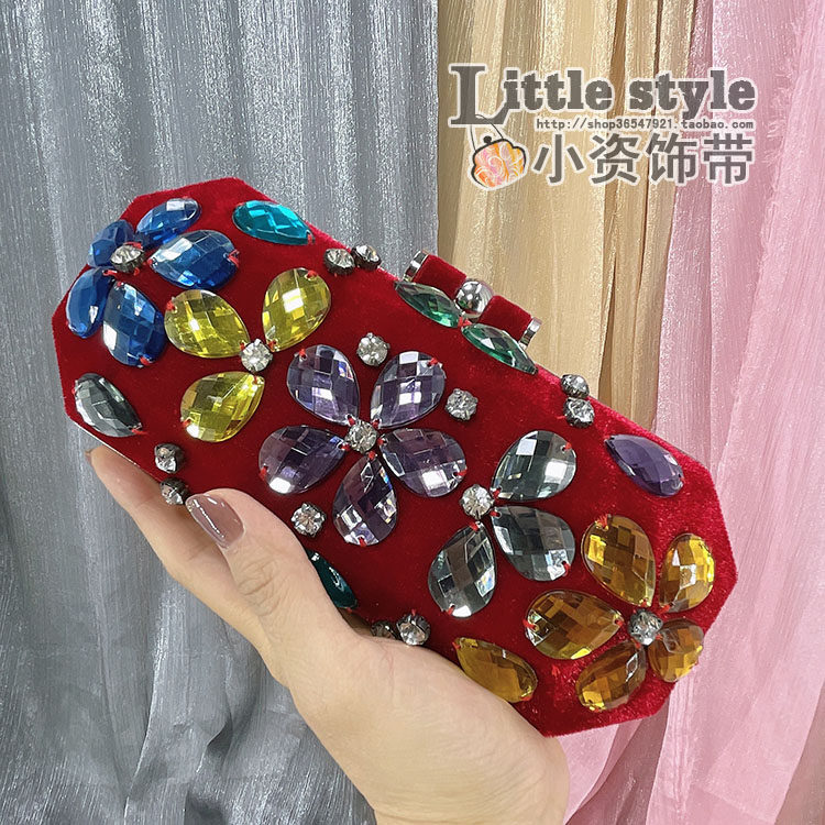 八角定型硬盒迷你小包 台湾亚克力珠绣手拿包长款腋下包