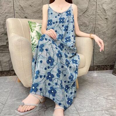 【画意亭】碎花时尚法式宽松气质吊带连衣裙女春夏长款裙子