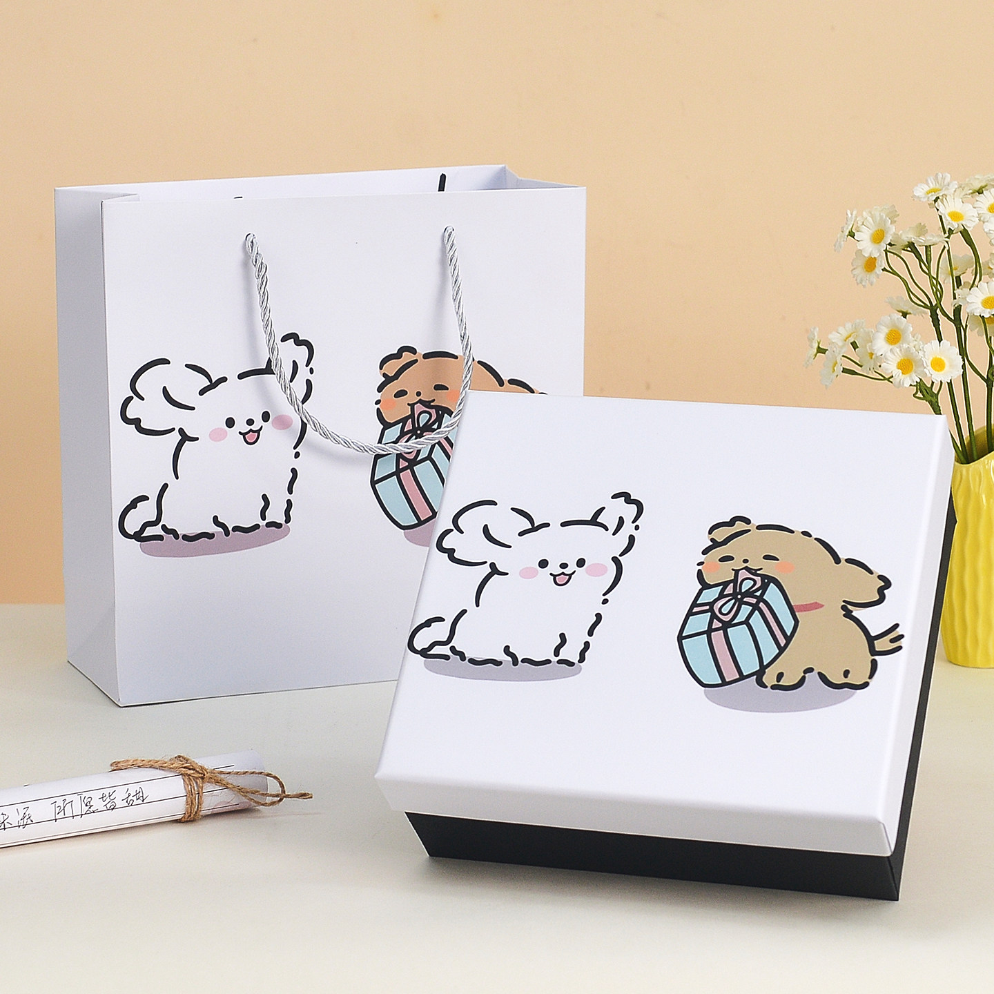 礼物盒空盒子生日送礼仪式感小众口红包装创意线条小狗礼品盒礼盒