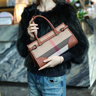 包包女式2026新款时尚格纹帆布托特包大容量高级感手提单肩斜挎包