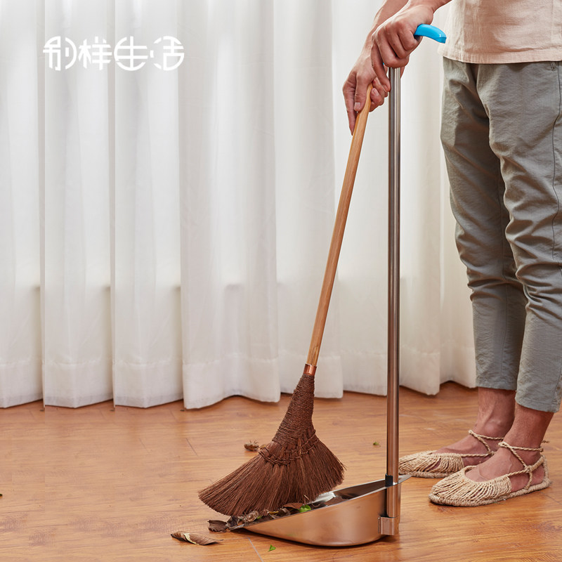 手工编织山棕扫把鬃毛笤帚家用扫帚簸箕组合扫把簸箕套装棕丝扫帚_虎窝淘
