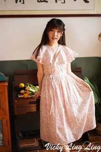 LIBERTY粉蒙哥马利甜美连衣裙夏新款
