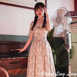 LIBERTY复古油画风法式 上新9折 连衣裙夏新款