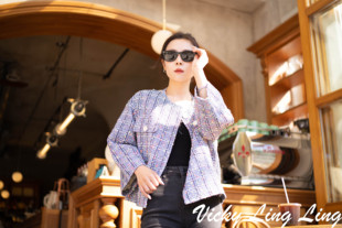 福利价英国LINTON休闲灰格九分袖小香外套