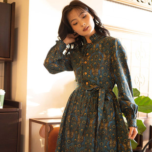 LIBERRTY复古孔雀羊毛棉长袖 连衣裙上新9折