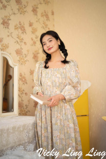 LIBERTY法式 复古连衣裙两穿方领打揽显瘦