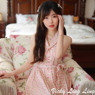 LIBERTY日版 圆玫瑰削肩连衣裙夏新款