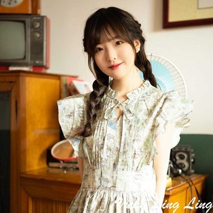 LIBERTY法式 复古荷叶边连衣裙温柔风夏新款