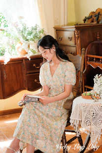 LIBERTY复古优雅经典 茶歇裙收腰印花连衣裙